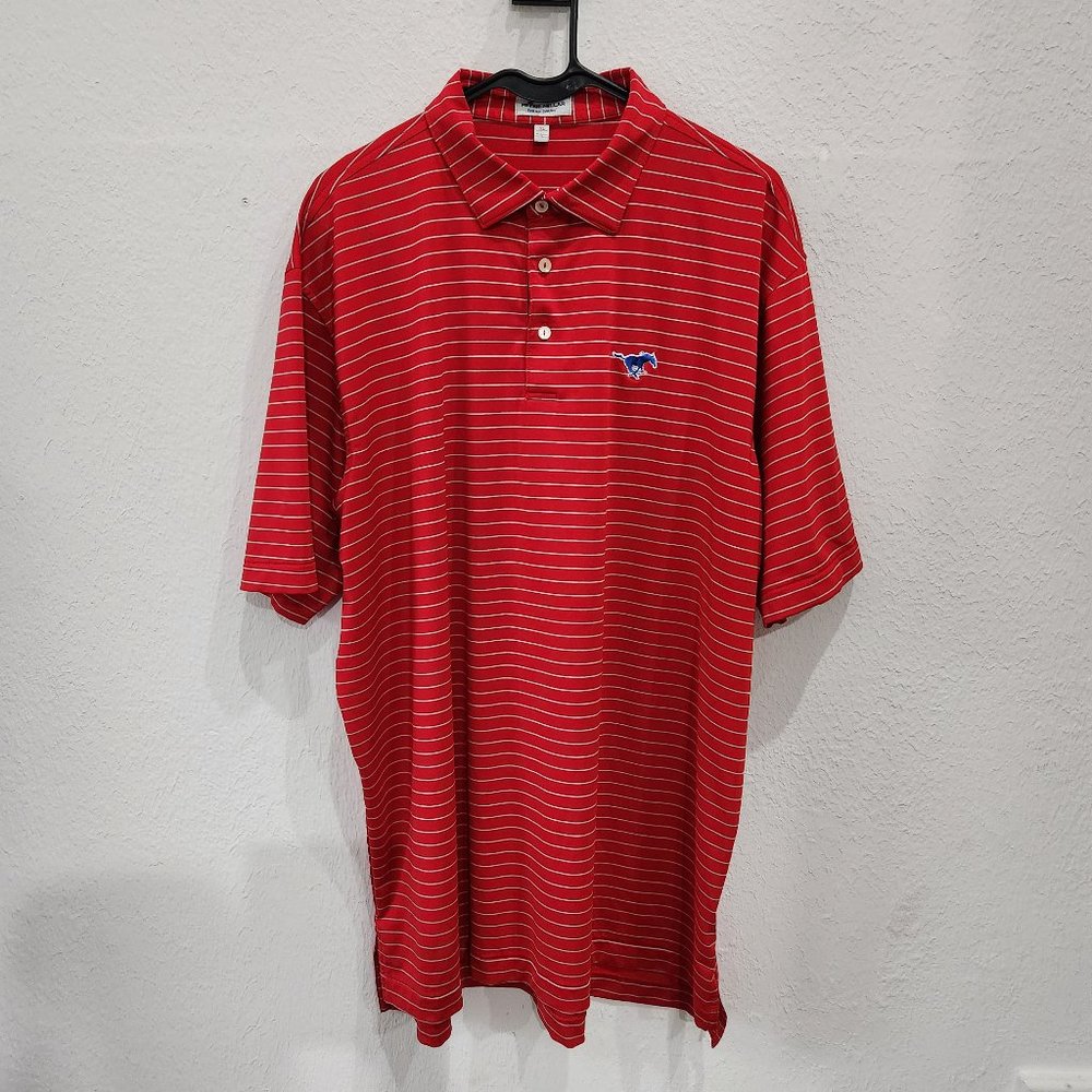 Peter Millar Polo Shirt Mens XL Red White Pin Stripe Summer Comfort
